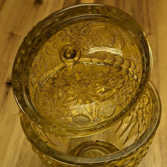 Vtg Avon 60s Glass Candy Trinket Dish Footed Floral Molded Glass Yellow Citron - Picture 3 of 16